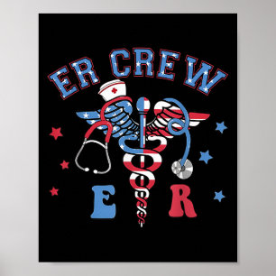 Affiche Rouge Blanc & Blue Er Crew Funny Nurse Urgence
