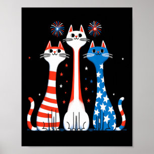 Affiche Rouge Blanc Bleu Chats Usa Drapeau Feu 4 juillet