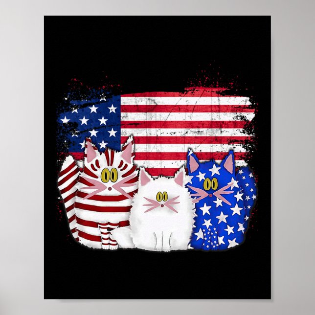 Affiche Rouge Blanc Bleu Chats Usa Drapeau Feu 4 juillet (Devant)