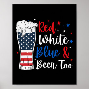 Affiche Rouge Blanc Bleu Et Bière Aussi Drôle Haut 4 Juill