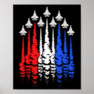 Affiche Rouge Blanc Bleu Jets Patriotiques Drapeau Usa Hom