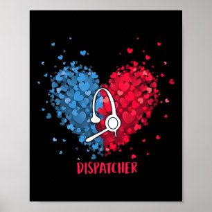 Affiche Rouge Blanc Bleu Patriotique Opératrice 911 Cœur 4