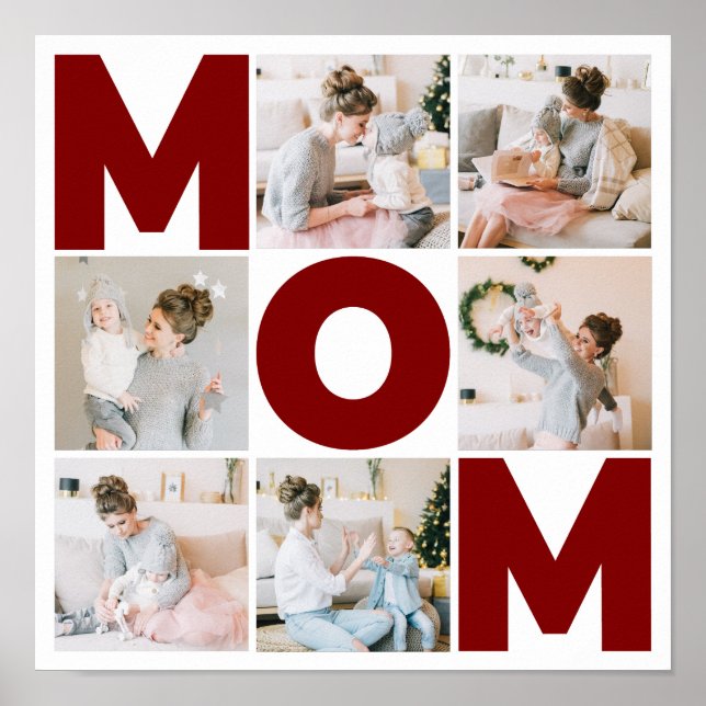 Affiche Rouge & Blanc Collage de 6 photos Maman (Devant)