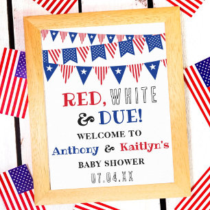 Affiche Rouge, Blanc & Due ! Accueil 4 juillet Baby shower