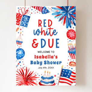 Affiche Rouge Blanc & Due Genre Neutre Baby shower Bienven