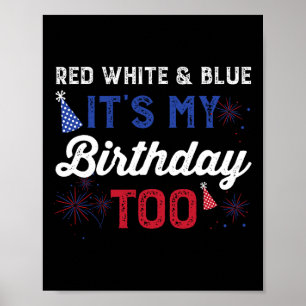 Affiche Rouge Blanc et bleu C'est mon anniversaire aux fil