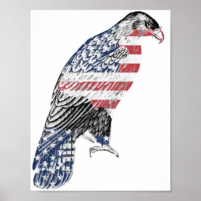 Affiche Rouge Blanc Et Bleu USA Patriotique Eagle Art (Devant)