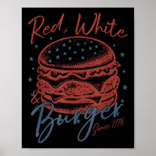 Affiche Rouge, Blanc Et Burger Depuis 1776 Fête De L'Indép