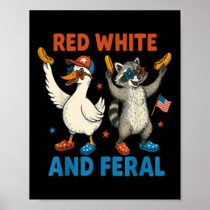 Affiche Rouge Blanc Et Féroce Raton Laveur Drôle & Oie Rid