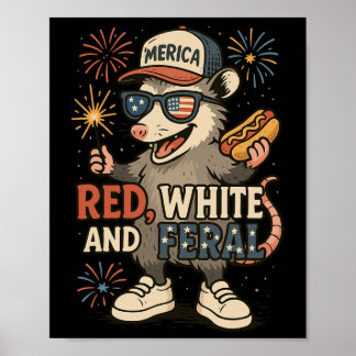 Affiche Rouge Blanc Et Feu D'artifice Sauvage Opossum 4 Ju