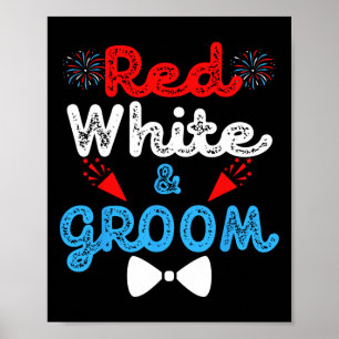 Affiche Rouge Blanc Et Groom Fête De Mariage Drôle 4 Juil