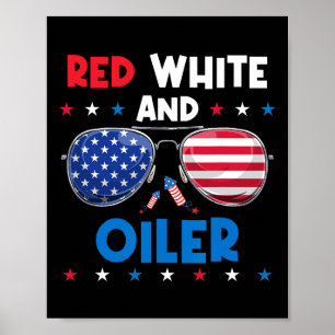 Affiche Rouge Blanc Et Lunettes De Soleil Oiler 4 Juillet