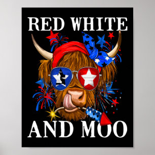 Affiche Rouge Blanc Et Moo Patriotique Vache Usa Drapeau D