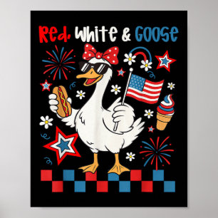 Affiche Rouge Blanc Et Oie 4 Juillet Oie Patriotique Wo