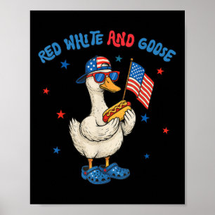Affiche Rouge Blanc Et Oie Drôle 4 Juillet Patriotique Éta