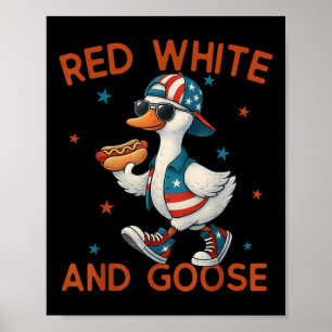 Affiche Rouge Blanc Et Oie Drôle 4 Juillet Patriotique Éta