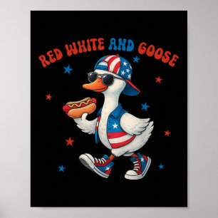 Affiche Rouge Blanc Et Oie Drôle 4 Juillet Patriotique Éta