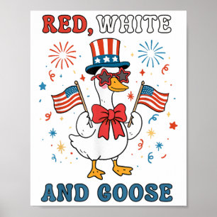 Affiche Rouge Blanc Et Oie Groovy Silly Oie Drapeau Usa Fi