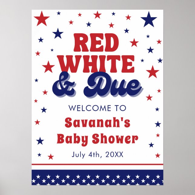Affiche Rouge, blanc et plein 4 juillet Baby shower patrio (Devant)