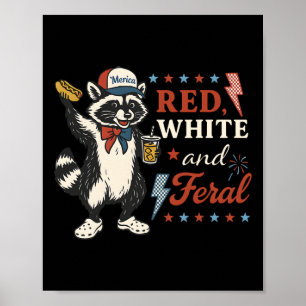 Affiche Rouge Blanc Et Sauvage Raton Laveur Drôle 4 Juille