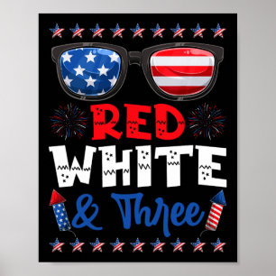 Affiche Rouge Blanc Et Trois 3E Anniversaire Américain Dra
