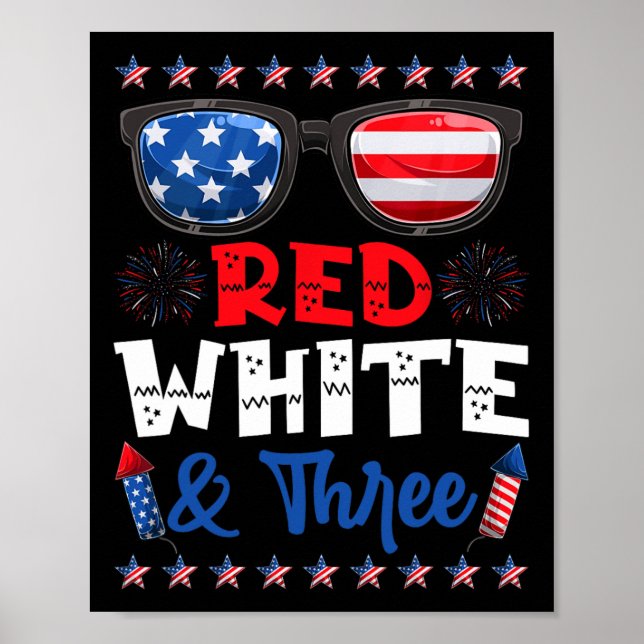 Affiche Rouge Blanc Et Trois 3E Anniversaire Américain Dra (Devant)