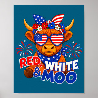 Affiche Rouge blanc et vache highland drôle patriotique Ét