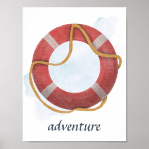 Affiche Rouge Blanc Lifebuoy Life Préserver Océan Nautique