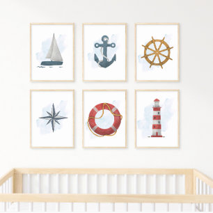 Affiche Rouge Blanc Lifebuoy Life Préserver Océan Nautique