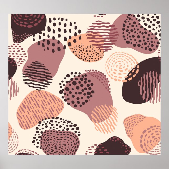 Affiche Rouge Brown biologique, Formes Abstraites. (Devant)