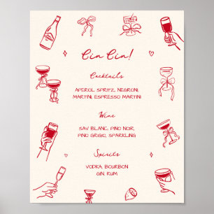 Affiche Rouge C'est l'Amour Bridal Shower Cin Cin Bar