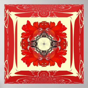 Affiche rouge de fleur de fractale de cadre de