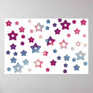 Affiche rouge d'étoiles blanches et bleues