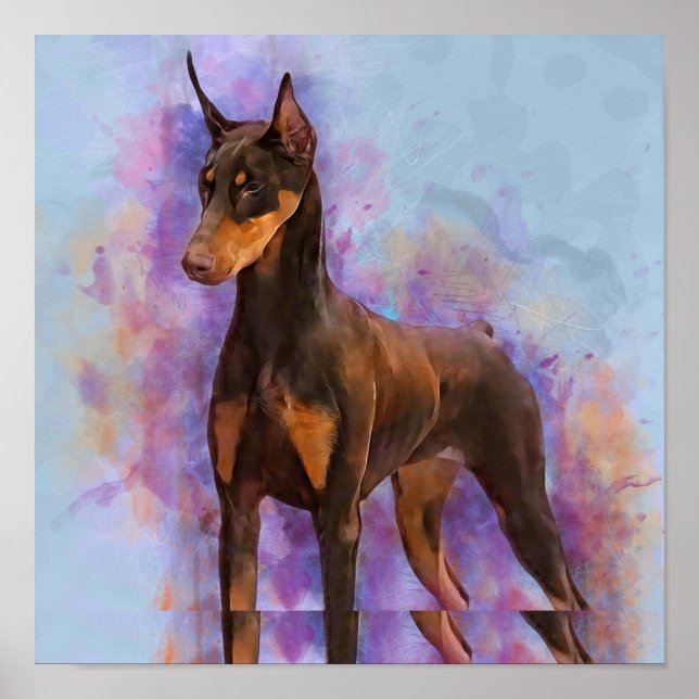 Affiche Rouge Doberman Pinscher 3/4 avant (Devant)