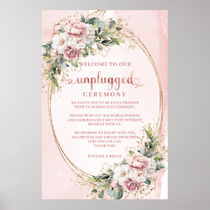 Affiche Rouge doré rose Fleurs bohèmes Cérémonie débranché