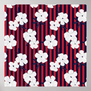 Affiche Rouge et bleu Floral botanique sans couture motif 