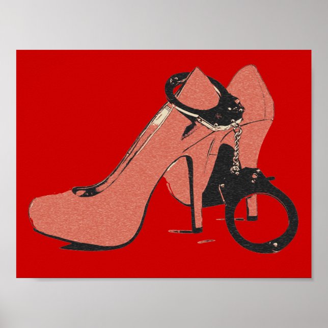 Affiche Rouge et kinky, talons et menottes, artisanat sexy (Devant)