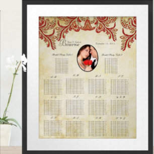 Affiche Rouge et Or Votre Photo Plan de Table de Mariage
