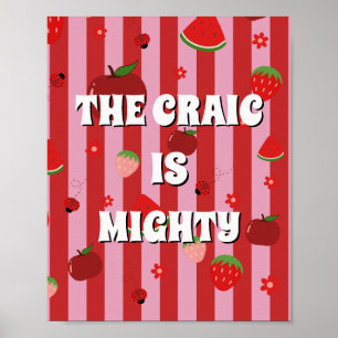 Affiche rouge et rose irlandais Le craic est puiss
