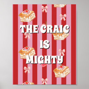 Affiche rouge et rose irlandais Le craic est puiss