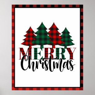 Affiche Rouge et vert Buffalo Plaid Motif Joyeux Noël