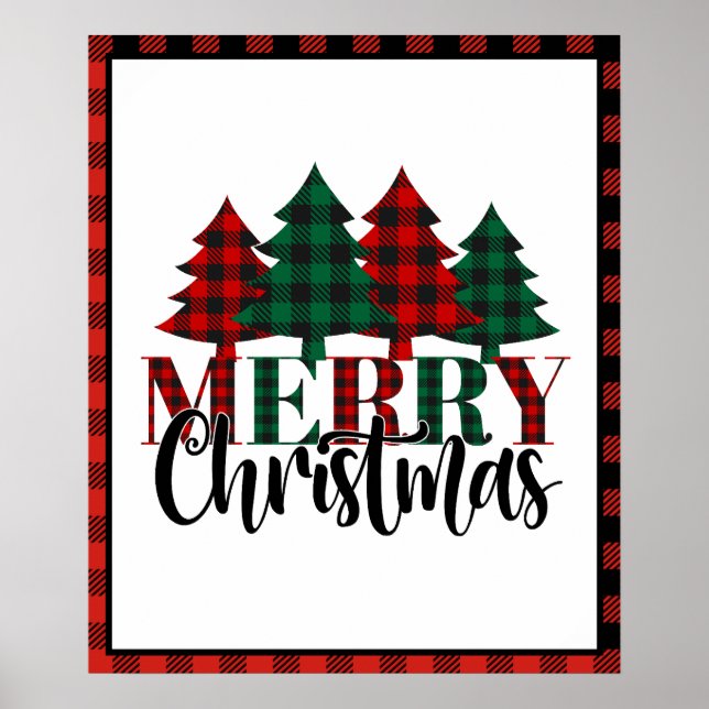 Affiche Rouge et vert Buffalo Plaid Motif Joyeux Noël (Devant)
