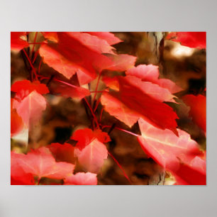 Affiche Rouge Feuilles d'automne Peinture à l'huile Nature