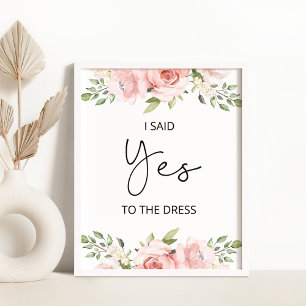 Affiche Rouge floral J'ai dit oui à la robe de mariée