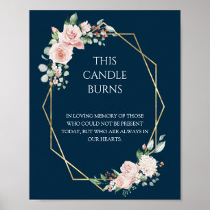 Affiche Rouge Floral Mariage Navy Cette Bougie Brûle