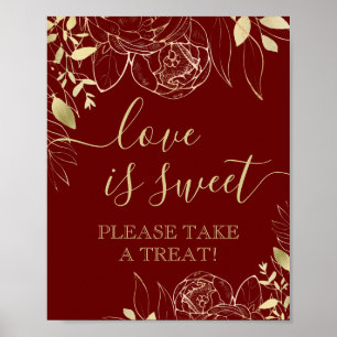 Affiche Rouge foncé & Or Moderne Floral Sweet Favoriser Ta