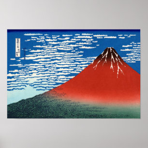 Affiche Rouge Fuji Hokusai Art japonais