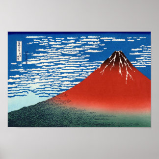 Affiche Rouge Fuji Hokusai Art japonais