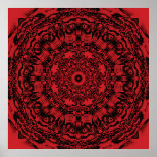 Affiche Rouge gras mécanique Abstrait Mandala Art