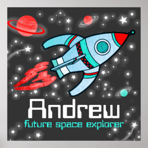 Affiche rouge gris portant le nom de rocket space